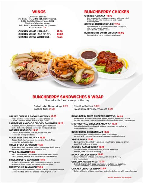 Online Menu of Bunchberry Diner, Aurora, ON.